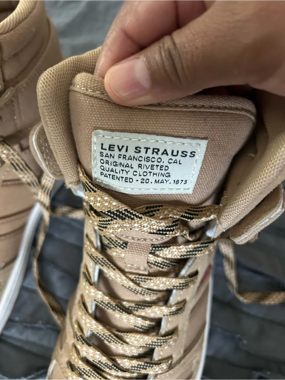 Levi's Men's Tan High-Top Sneakers with Black-Patterned Laces